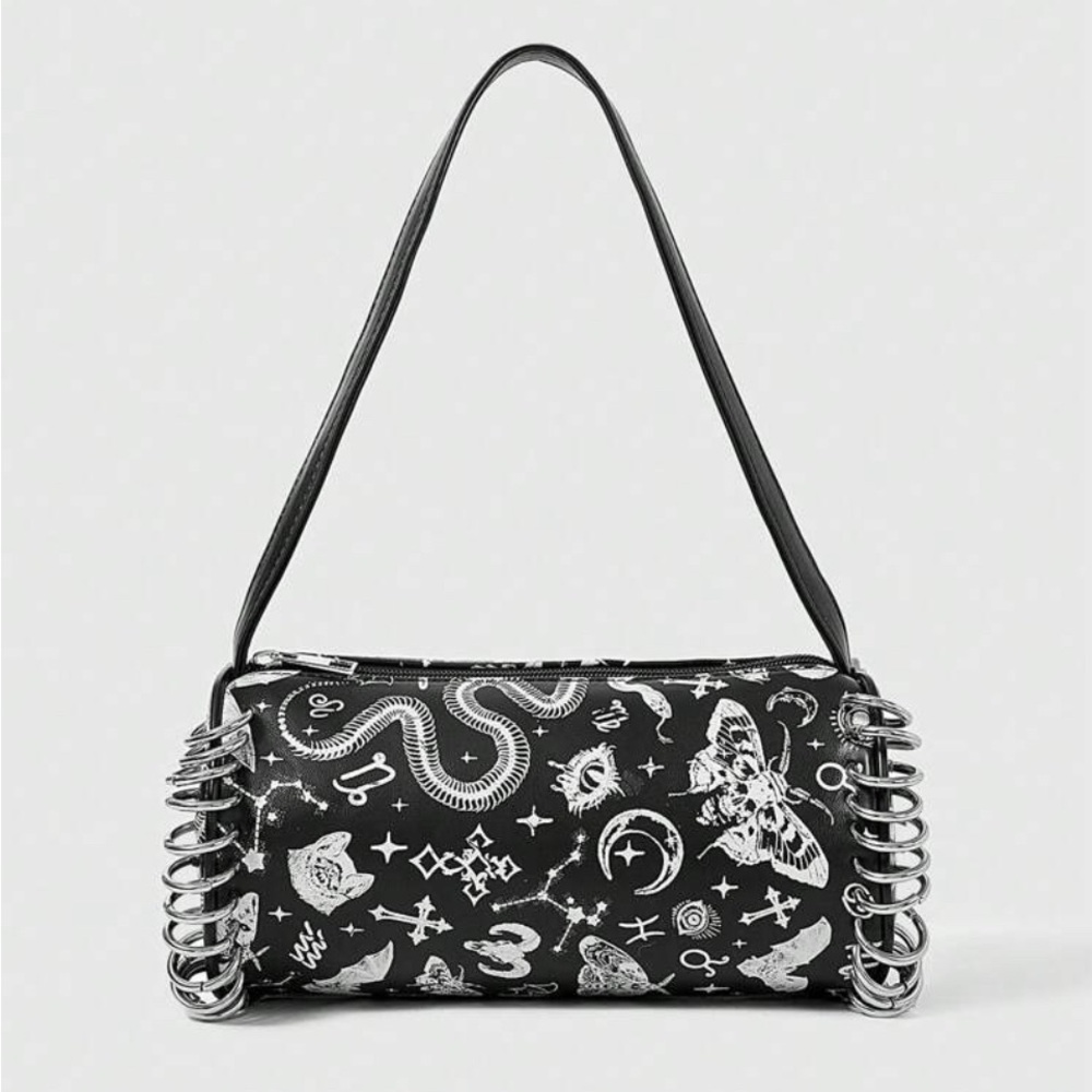 Cute Y2K Goth Punk Faux Leather D-Ring Round Handbag 🦇